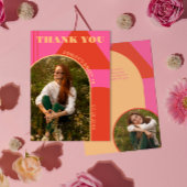 Retro Arch Roze & Sinaasappel 2 Foto Sweet 16 Verj Bedankkaart