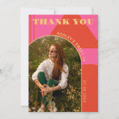 Retro Arch Roze & Sinaasappel 2 Foto Sweet 16 Verj Bedankkaart (Voorkant)