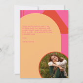 Retro Arch Roze & Sinaasappel 2 Foto Sweet 16 Verj Bedankkaart (Achterkant)