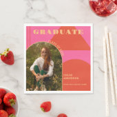 Retro Arch Roze & Sinaasappel Foto Afstuderen Servet (Insitu)