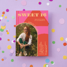 Retro Arch Roze & Sinaasappel Foto Sweet 16 Verjaa