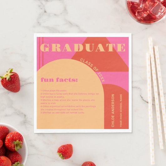 Retro Arch Roze & Sinaasappel Leuke Feiten Afstude Servet (Insitu)