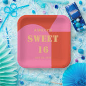 Retro Arch Roze & Sinaasappel Sweet 16 Verjaardag Papieren Bordje (Feest)