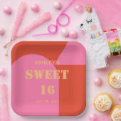 Retro Arch Roze & Sinaasappel Sweet 16 Verjaardag Papieren Bordje (Feest)