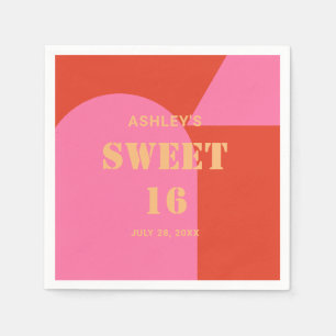 Retro Arch Roze & Sinaasappel Sweet 16 Verjaardag Servet