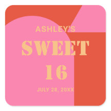 Retro Arch Roze & Sinaasappel Sweet 16 Verjaardag