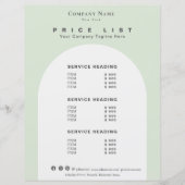 Retro Arch Sage Green Beauty Service Price List (Voorkant)