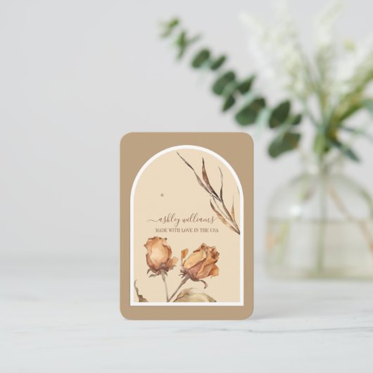 Retro Arch Script Roos Oorbel Display Visitekaartje (Staand voorkant)