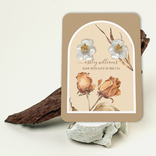 Retro Arch Script Roos Oorbel Display Visitekaartje