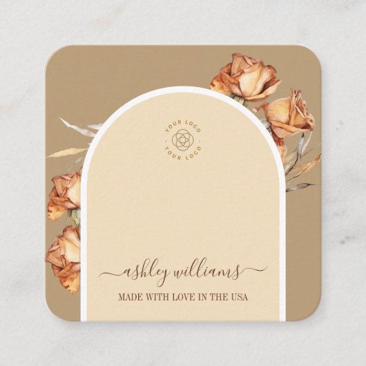 Retro Arch Script Roos Sieraden Display Vierkante Visitekaartje (Voorkant)