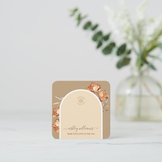 Retro Arch Script Roos Sieraden Display Vierkante Visitekaartje (Staand voorkant)