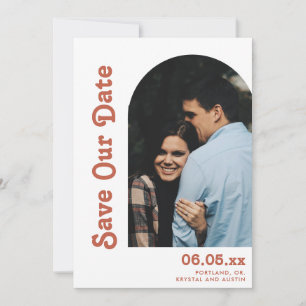 Retro Arch & Type Terracotta QR Code Weduwschap me Save The Date