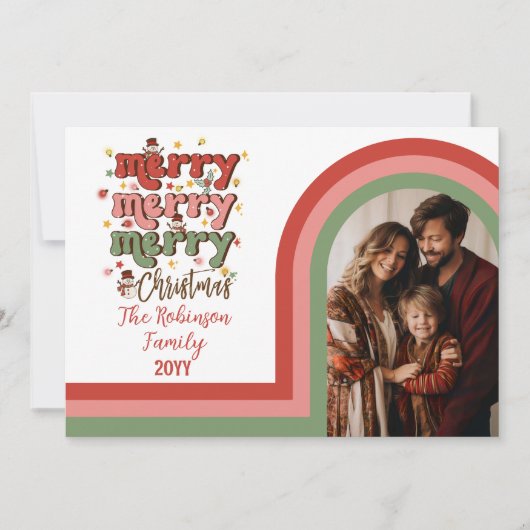 Retro Arch Vrolijk Kerstfeest Familie Foto Feestdagenkaart (Voorkant)