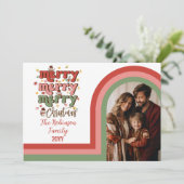 Retro Arch Vrolijk Kerstfeest Familie Foto Feestdagenkaart (Staand voorkant)