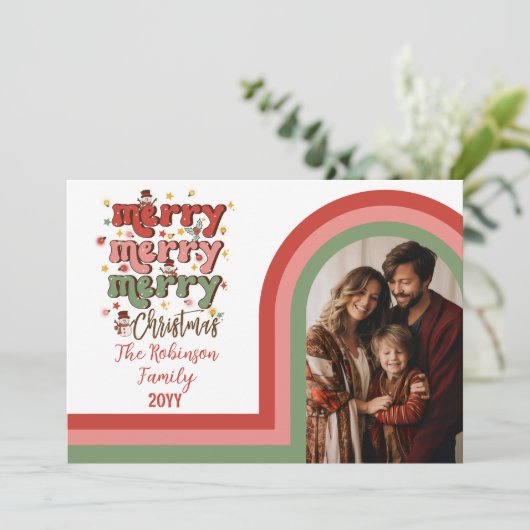 Retro Arch Vrolijk Kerstfeest Familie Foto Feestdagenkaart (Staand voorkant)