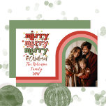 Retro Arch Vrolijk Kerstfeest Familie Foto Feestdagenkaart<br><div class="desc">Retro boog fotoontwerp met gestreepte lijst in tinten van schemerig roze,  terracotta en salie groen op wit "vrolijk vrolijk kerstfeest".</div>