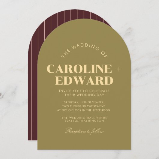 Retro Arched Gestreepte Huwelijksuitnodiging Kaart (Voorkant / Achterkant)