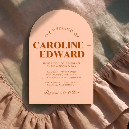 Retro Arched Gestreepte Huwelijksuitnodiging Kaart