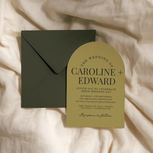 Retro Arched Gestreepte Huwelijksuitnodiging Kaart