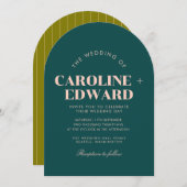 Retro Arched Gestreepte Huwelijksuitnodiging Kaart (Voorkant / Achterkant)