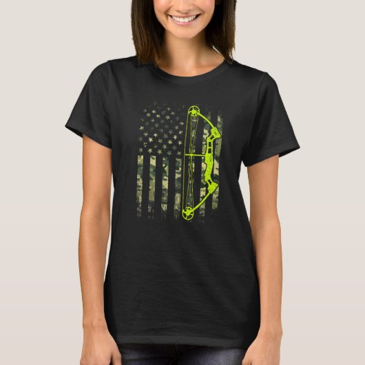 Retro Archery Compound Bow Usa Vlag Archer 4e van T-shirt (Voorkant)