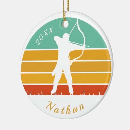 Retro Archery Theme Bow Arrow Archers Name Dated Keramisch Ornament (Links)
