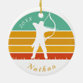 Retro Archery Theme Bow Arrow Archers Name Dated  Keramisch Ornament (Achterkant)