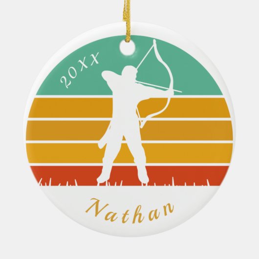 Retro Archery Theme Bow Arrow Archers Name Dated  Keramisch Ornament (Achterkant)