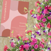 Retro Arches Koraal Roze bruiloft receptie Informatiekaartje