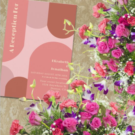 Retro Arches Koraal Roze bruiloft receptie Informatiekaartje