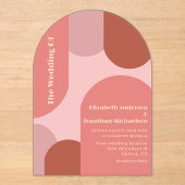 Retro Arches Koraal Roze Huwelijk Acryl Uitnodigingen (Voorkant)