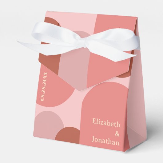 Retro Arches Koraal Roze Huwelijk Bedankdoosjes (Voorkant Zijde)