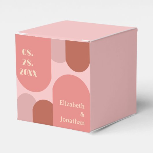 Retro Arches Koraal Roze Huwelijk Bedankdoosjes (Voorkant Zijde)