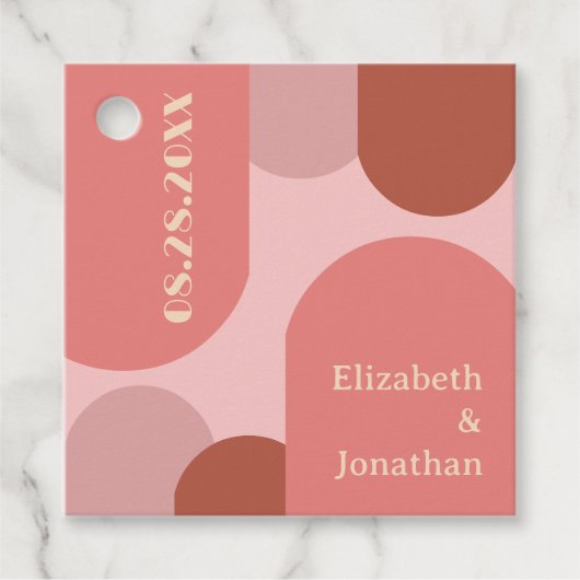 Retro Arches Koraal Roze Huwelijk Bedankjes Labels (Voorkant)
