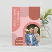 Retro Arches Koraal Roze Huwelijk Bedankkaart (Staand voorkant)