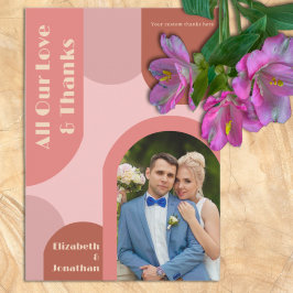 Retro Arches Koraal Roze Huwelijk Bedankkaart