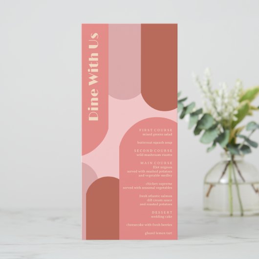 Retro Arches Koraal Roze Huwelijk Menu (Staand voorkant)