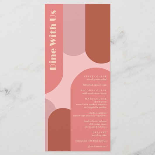 Retro Arches Koraal Roze Huwelijk Menu (Voorkant)