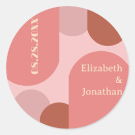 Retro Arches Koraal Roze Huwelijk Ronde Sticker