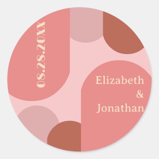 Retro Arches Koraal Roze Huwelijk Ronde Sticker (Voorkant)