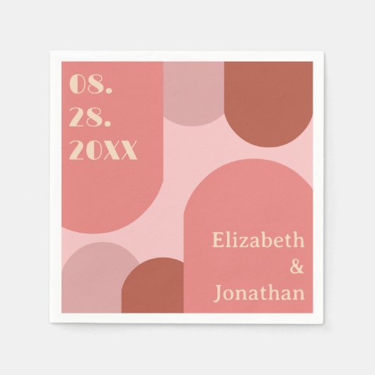 Retro Arches Koraal Roze Huwelijk Servet (Voorkant)