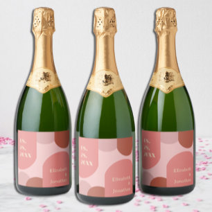 Retro Arches Koraal Roze Huwelijk Sparkling Wijnetiket