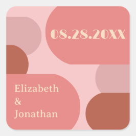 Retro Arches Koraal Roze Huwelijk Vierkante Sticker