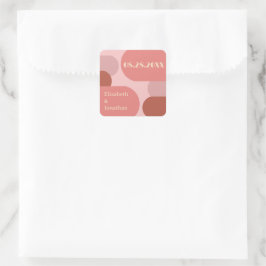 Retro Arches Koraal Roze Huwelijk Vierkante Sticker