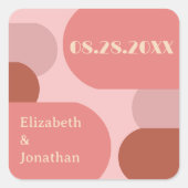 Retro Arches Koraal Roze Huwelijk Vierkante Sticker (Voorkant)