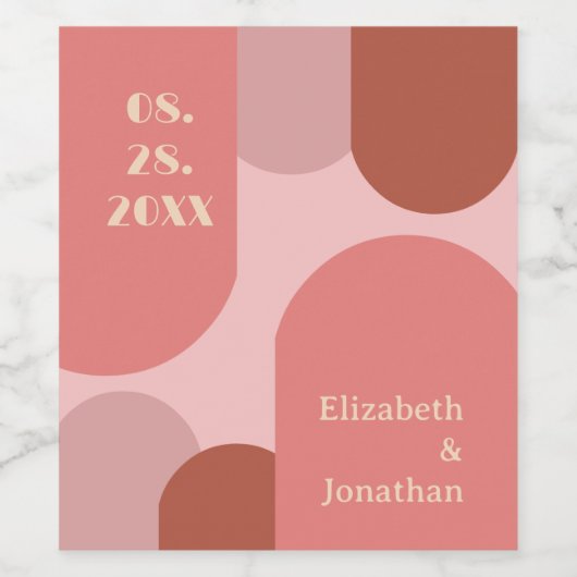 Retro Arches Koraal Roze Huwelijk Wijn Etiket (Enkel label)