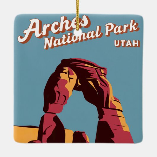 Retro Arches Nationaal Park Utah Illustratie Keramisch Ornament (Achterkant)