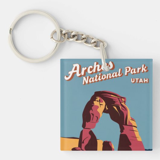 Retro Arches Nationaal Park Utah Illustratie Sleutelhanger (Voorkant)