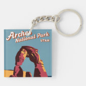 Retro Arches Nationaal Park Utah Illustratie Sleutelhanger (Achterkant)