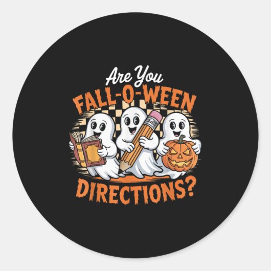 Retro Are You Fall O Ween Directions Ghost Hallowe Ronde Sticker (Voorkant)